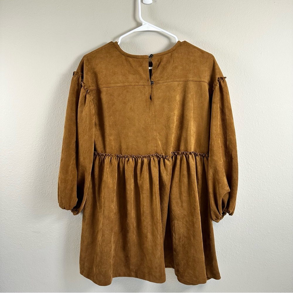 Chelsea & Violet Faux Brown Suede Babydoll Dress XS Pockets Prairie Cottagecore - Picture 3 of 10
